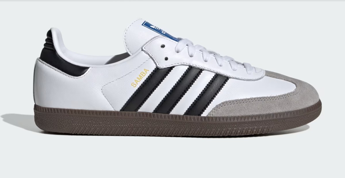 Adidas Samba in Weiß mit Gummisohle — Basis für Custom-Druck bei Del Pepe