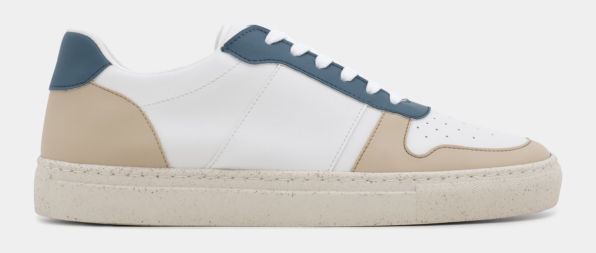 Del Pepe Atelier Kork — Sneaker in Weiß, Beige und Blau auf Sohle aus recyceltem Kork