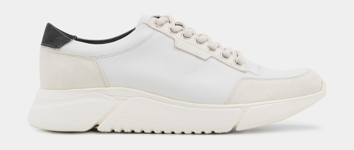 Del Pepe Atelier Sport — weißer Leder-Sneaker mit Wildleder-Einsätzen und EVA-Sohle